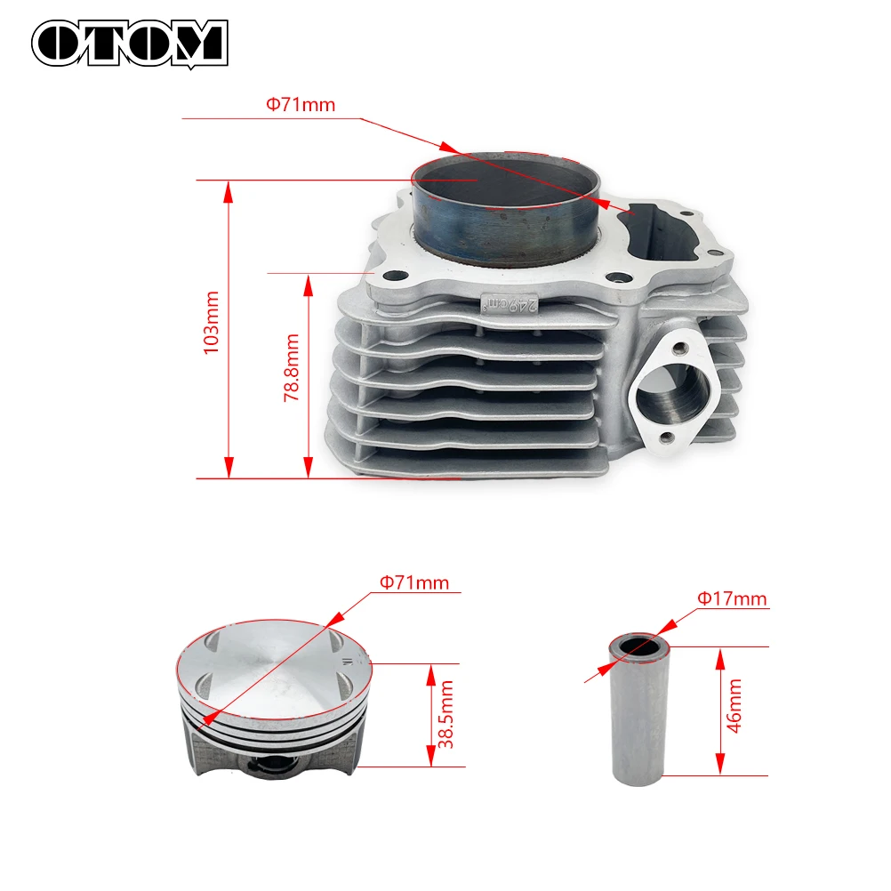 OTOM اسطوانة عدة ل LONCIN YB250R KEWS K23 أجزاء محرك الدراجة النارية 71 مللي متر اسطوانة كتلة المكبس طوقا المكبس الدائري #2