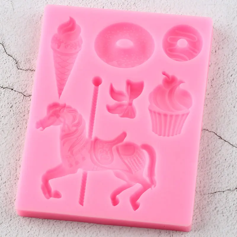 Carousel Donut Ice Cream Silicone Mold Chocolate Fondant Molds Baby Party Cupcake Cake Decorating Tools Candy Polymer Clay Mould