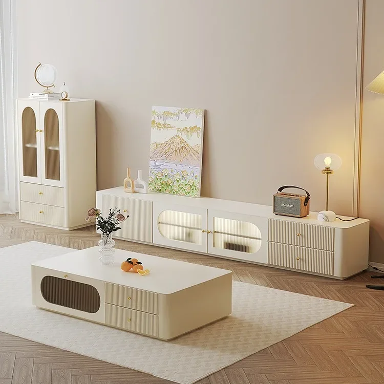 Cream wind TV cabinet coffee table combination,