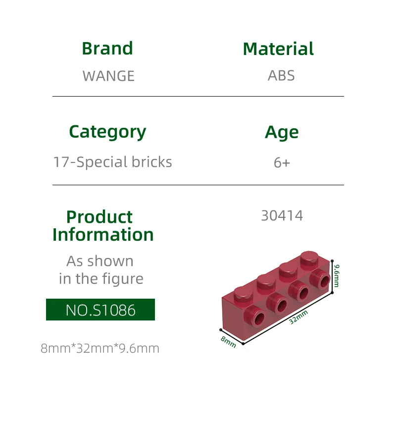 وانج 30414 100 جرام/63 قطعة معدلة 1x4 مع ترصيع على كتلة جانبية Moc ملحقات الإبداع مع مجموعة ألعاب الأطفال ذاتية الصنع من الطوب