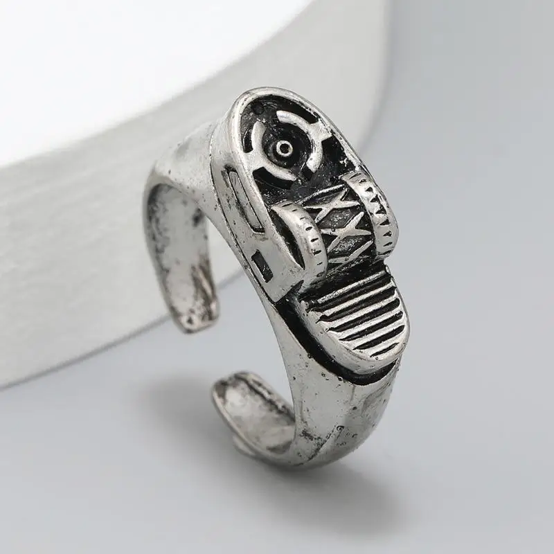 Vintage Silver Lighter Shaped Ring Unique Punk Design Adjustable For Daily Wear