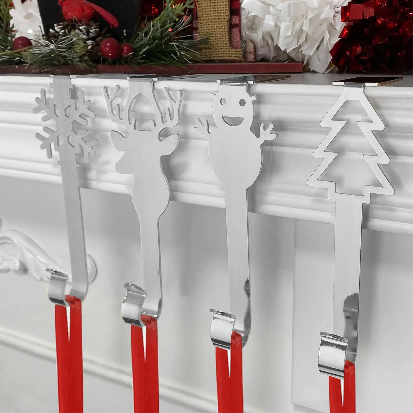 

Крючки для чулок для камина, 4 шт., нескользящие металлические легкие рождественские украшения, зажимы, держатели для чулок для камина, зажимы для