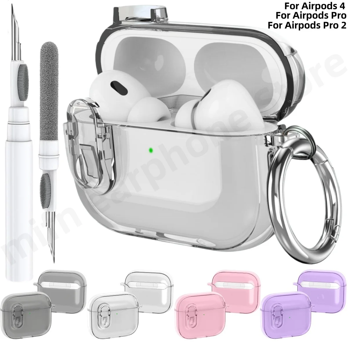 Bloqueio seguro para airpods pro 2a geração caso macio tpu capa protetora à prova de choque com mosquetão & kit de limpeza para airpods 4