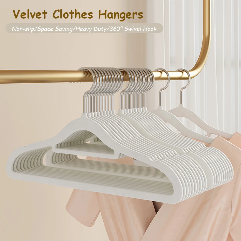 5/10/20PCS Non-slip Velvet Hangers Space Saving Multifunctional Clothes Hangers with 360° Rotatable Hook Heavy Duty for Wardrobe