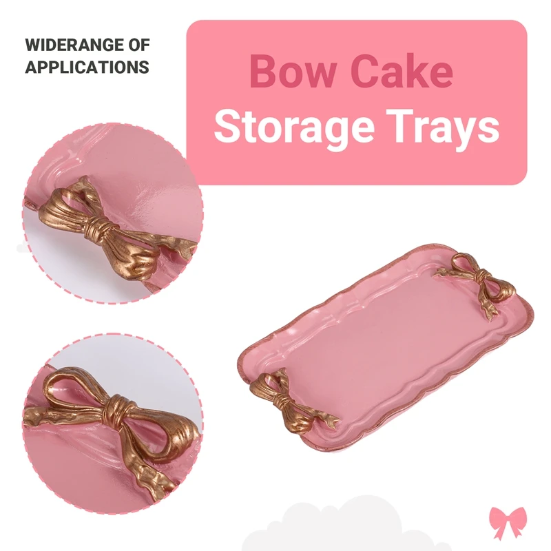 

European Style Bow Cake Storage Trays Makeup Organizer Dessert Plate Square Decor Tray Kitchen Storage Trays 12X20cm