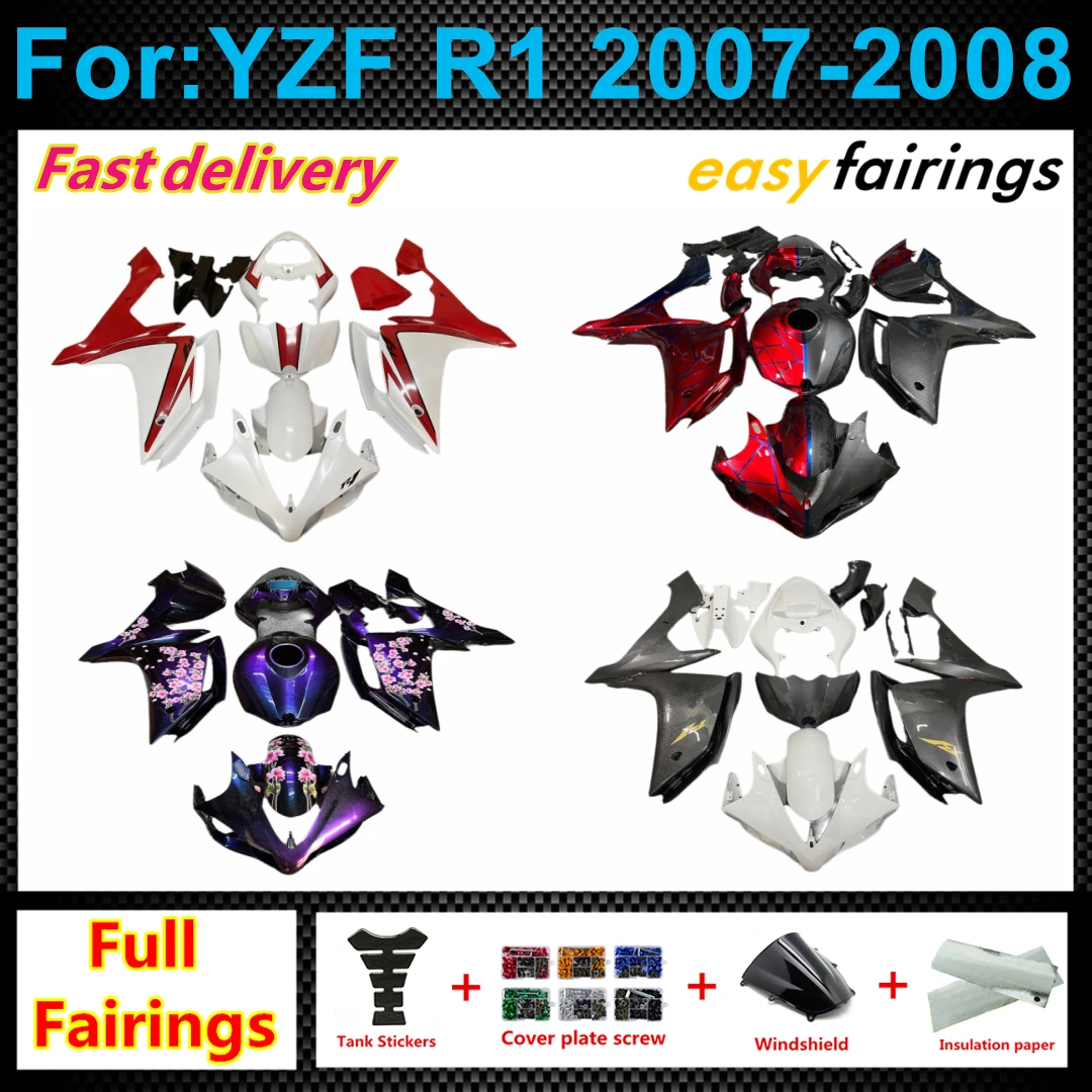 Aftermarket Full Fairings Bodywork Set ABS Injection Molding Fit For YZF‑R1 2007‑2008 R1 07‑08 Pre‑Drilled Fairing Covers Kit