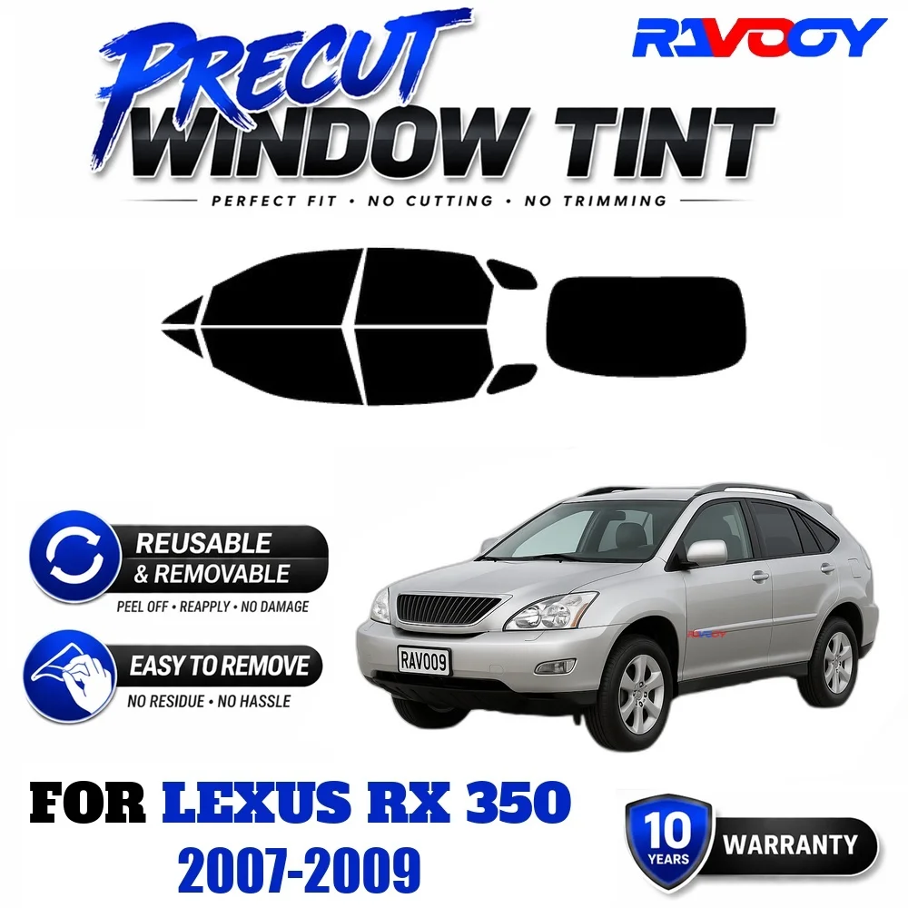 RAVOOY Precut Window Tint, Reusable Removable EPU Film, Custom Fit for Lexus RX 350 2007-2009, UV Heat Protection