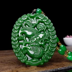 Green Jade Money Dragon Pendant Necklace Jewellery Chinese Hand-Carved Relax Healing Women Man Luck Gift Amulet Sweater Chain