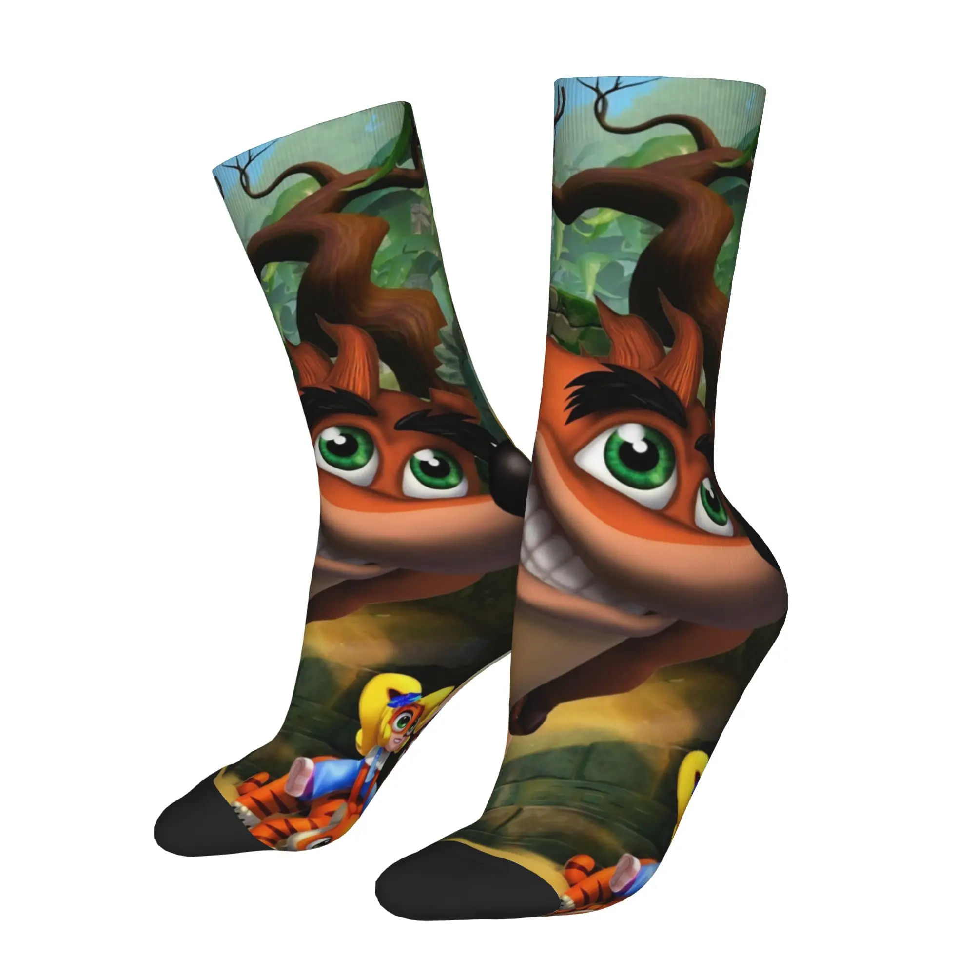 Calcetines de Fútbol Crazy Design Crashed Game Bandicoots Aku de Poliéster para Hombre y Mujer, Absorbentes de Sudor