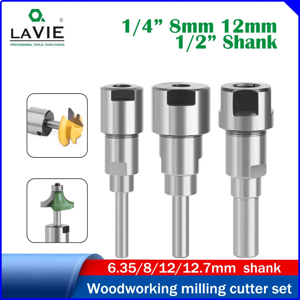 

LAVIE 1/4", 8mm, 12mm, 1/2" Shank Router Bit Extension Rod, Extended Connecting Rod for Engraving Machine & Trimmer