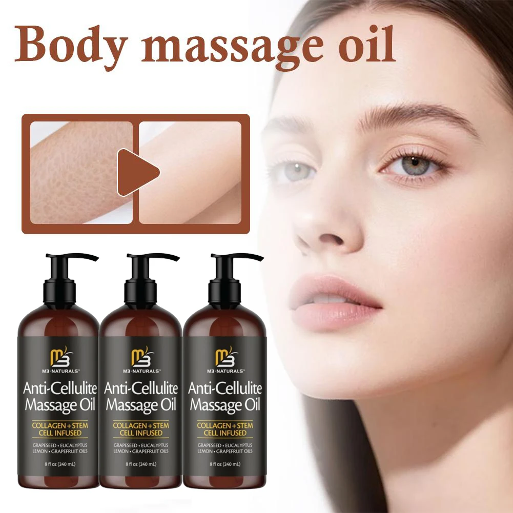 M3 Naturals Anti-Cellulite Massageöl 240ml – Mit Kollagen & Stammzellen Angereichert, Strafft & Festigt die Haut, Tief Nährendes Körperöl