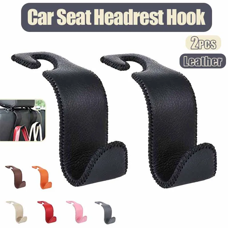 

2PCS Universal Car Seat Headrest Hook Leather Back Seat Storage Holder Organizer for Handbag Purse Coat Interior Accessories