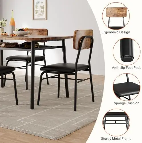 5-Piece Dining Set for 4 with Built-In Storage Rack