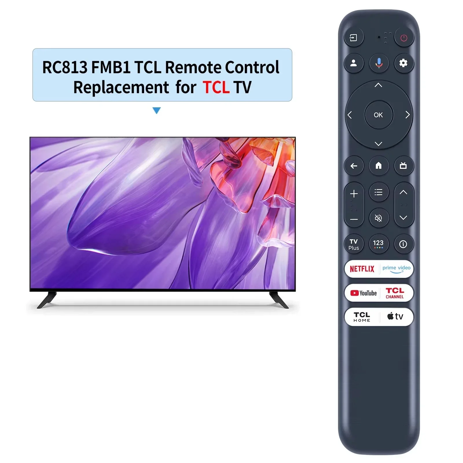 ZLRLMHY New RC813 FMB1 for TCL Smart TV Remote Control FMB3 55Q650G 55Q670G 70S470G 85QM850G  Apple TV With Bluetooth Voice