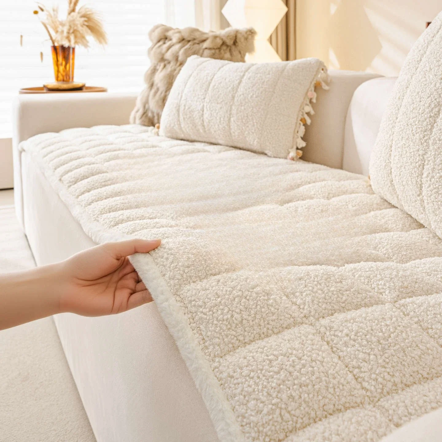 Fleece Sofa Cover Non Slip Thick Warm Couch Protector Winter Soft Washable All Season Sofa Pad Living Room Furniture Slipcover