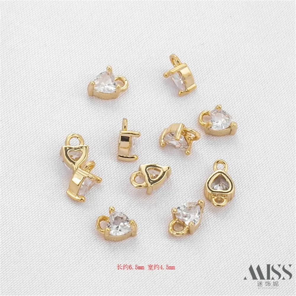 

14K Gold Inlaid Zircon Small Peach Heart Pendant DIY Accessories Charm Chain Pendant Handmade Decorative Chain Jewelry Material