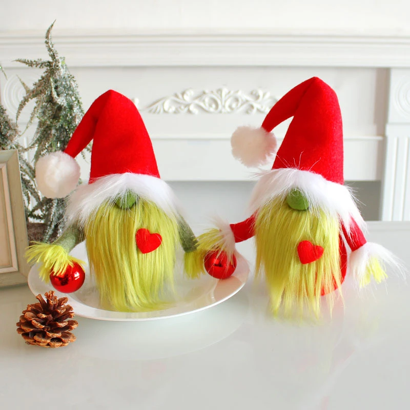 Christmas Gnomes Decorations Plush Faceless Doll Furry Green Gnome Decoration Santa Claus Elf Christmas Home Table Ornament Gift