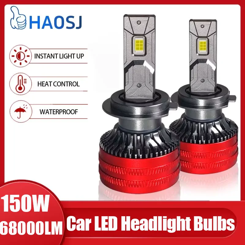 

HAOSJ 2Pcs Car Headlight H4 H7 LED H11 9005 9006 H1 Auto Bulbs 150W 68000LM Light Lamp 6000K 12V Led Headlight Bulbs