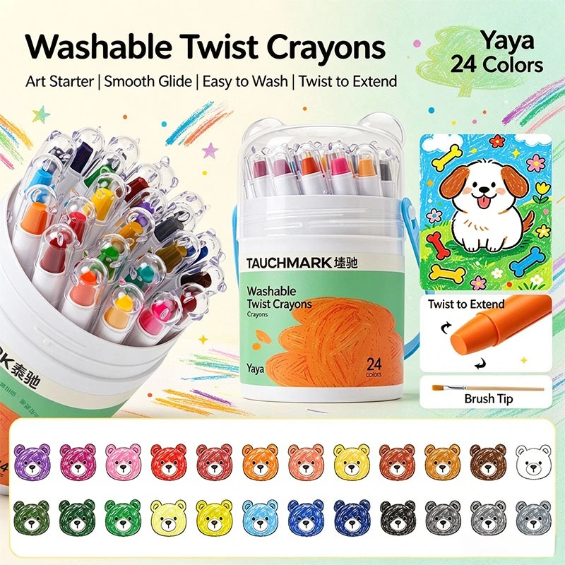 Twistable Oil Pastels 12/24 Color Washable Crayon Sticks No Dirty Hands Portable Student Painting Graffiti Art Supplies Kit