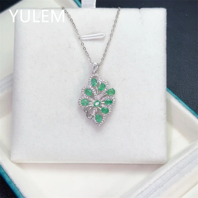 Natural Emerald Pendant Silver 925 for Women Vintage Femme Gift Prevent Allergy Fine Jewelry Stone