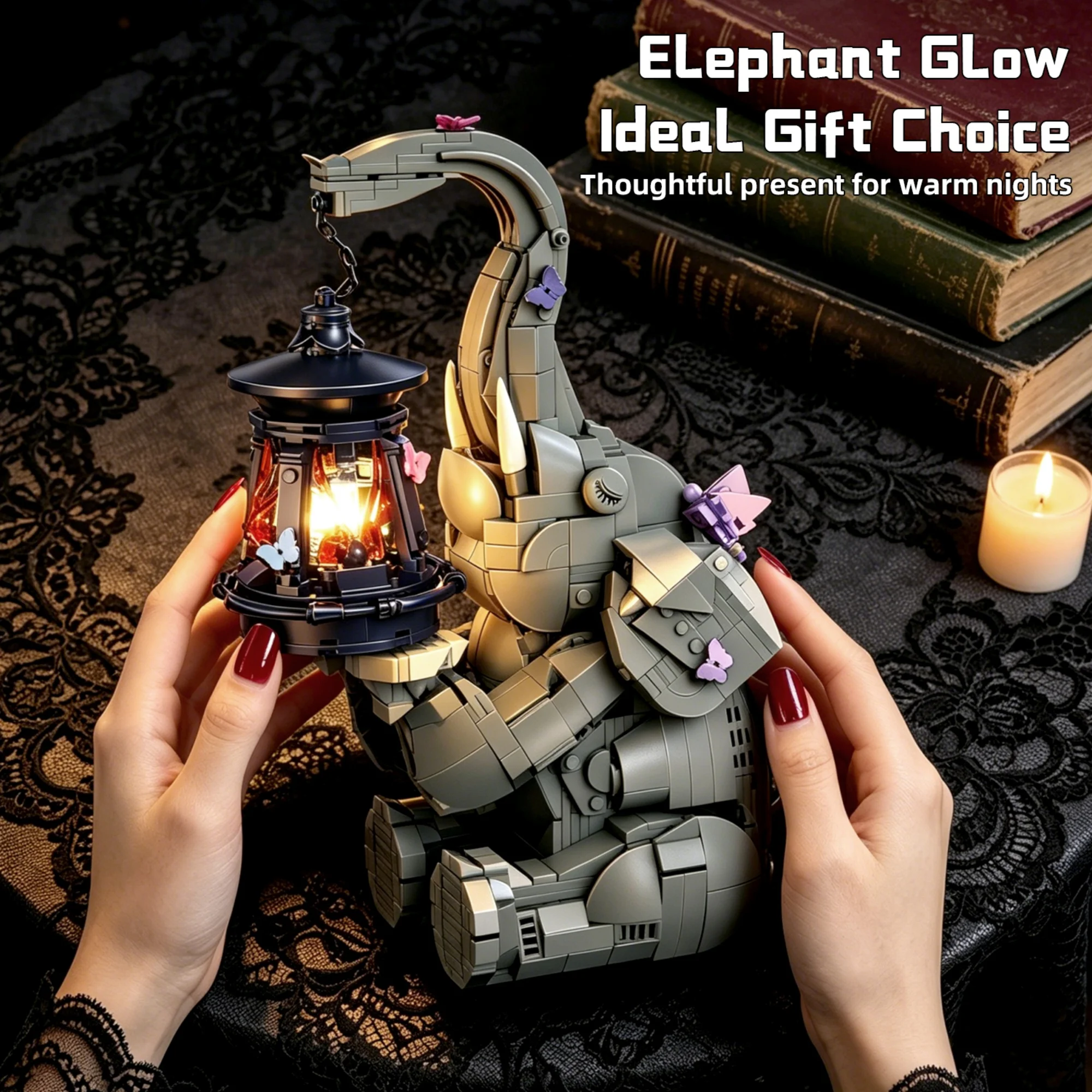 1106PCS Elephant Table Lamp Building Blocks Creative Animal Desk Light Model Decoration Brick Display Ornament Toy Adults Gift