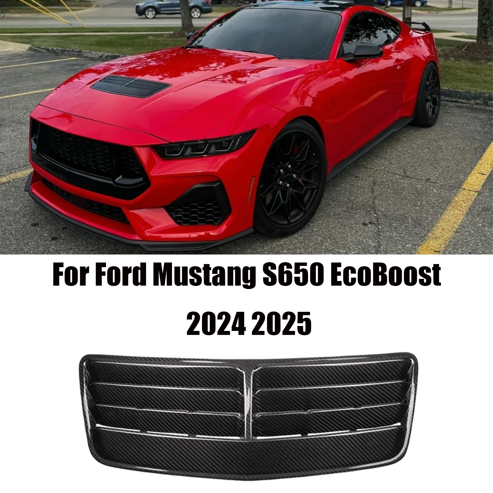 For Ford Mustang S650 EcoBoost 2024 2025 Front Upper Hood Air Vent Insert Cover Matte Glossy Black Carbon Look