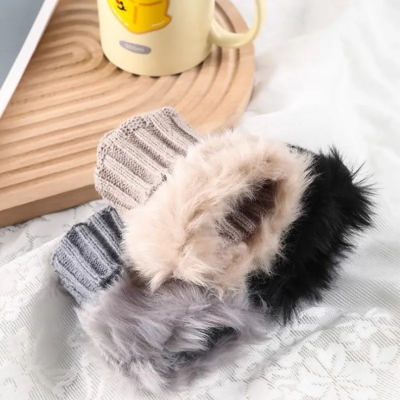 Winter Women Gloves Warmer Stylish Gloves Knitting Faux Wool Mitten Fingerless Rabbit Fur Gloves Arm Wrist Gants Femme Gift