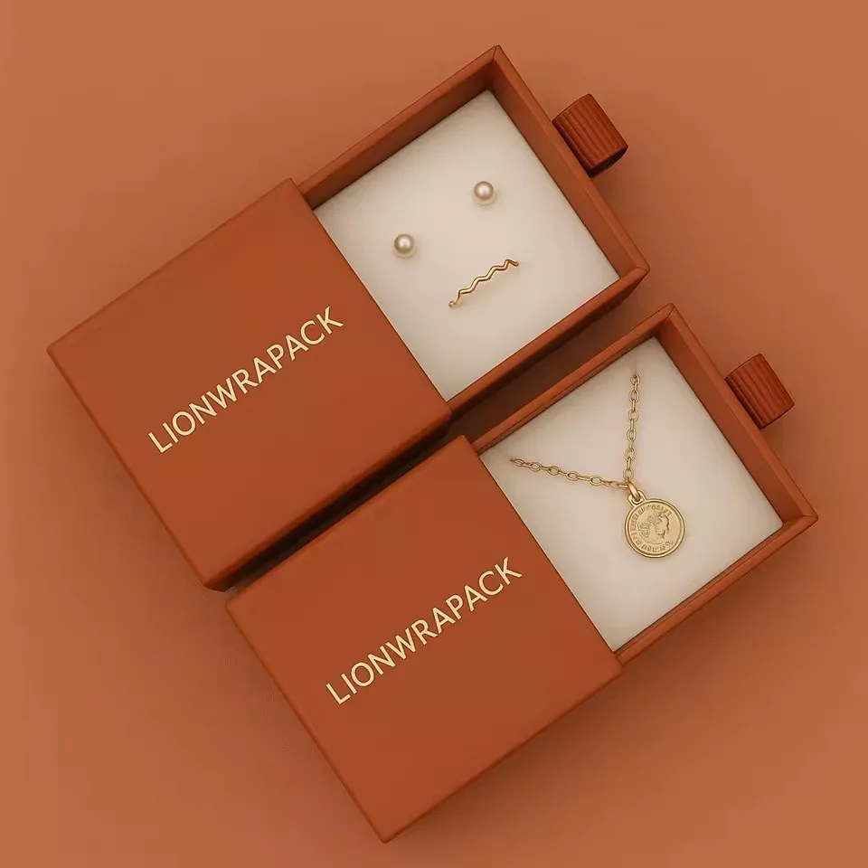 

50pcs Lionwrapack OEM Custom Logo Cardboard Jewelry Box for Earrings Bracelets Necklaces Rings-Paper Drawer Gift Box