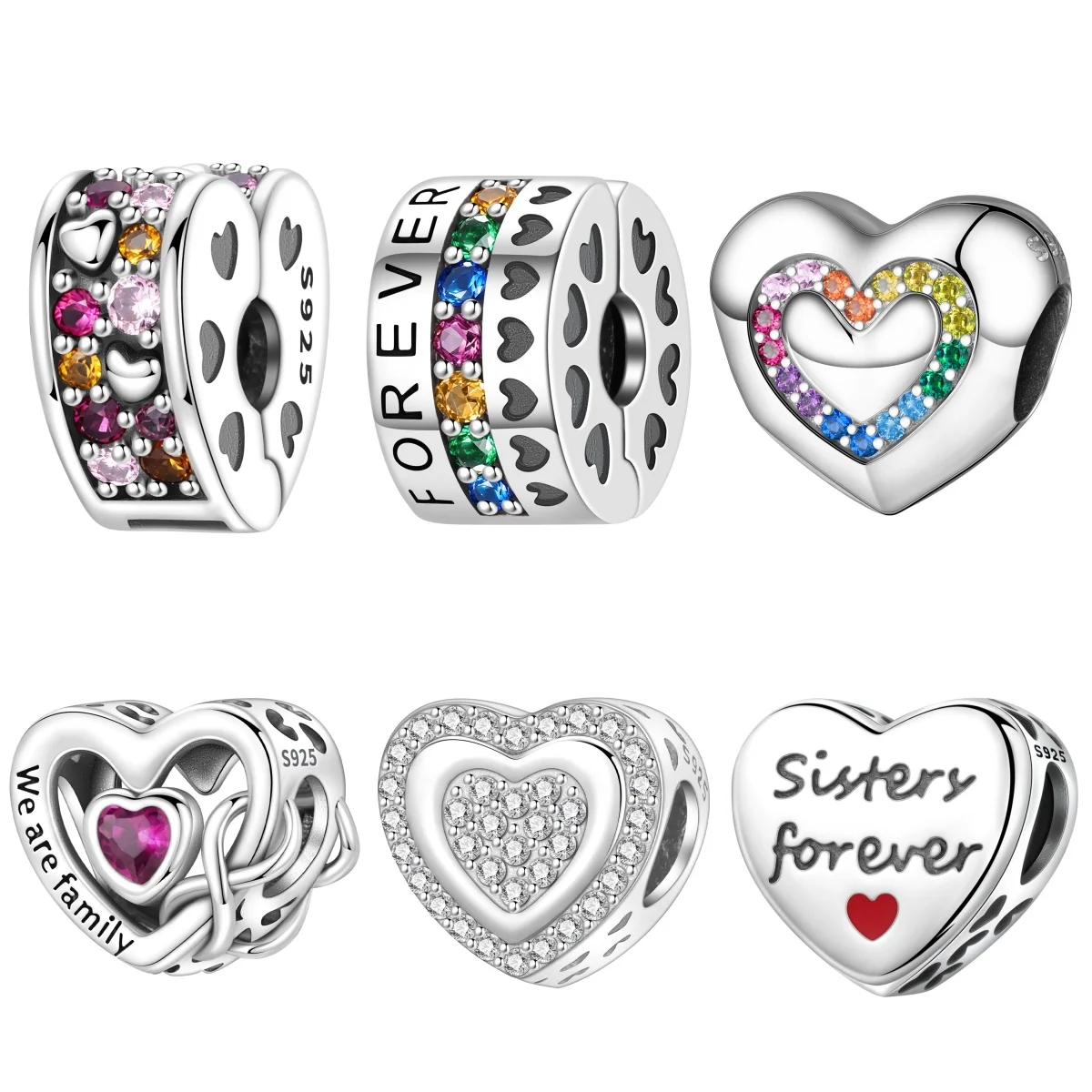 Familie, Freundschaft, unendliche Liebe, Herz-Perlenanhänger, 925er-Sterlingsilber-Perle für Armbänder, zum Selbergestalten von Schmuck, Geschenk für Frauen.