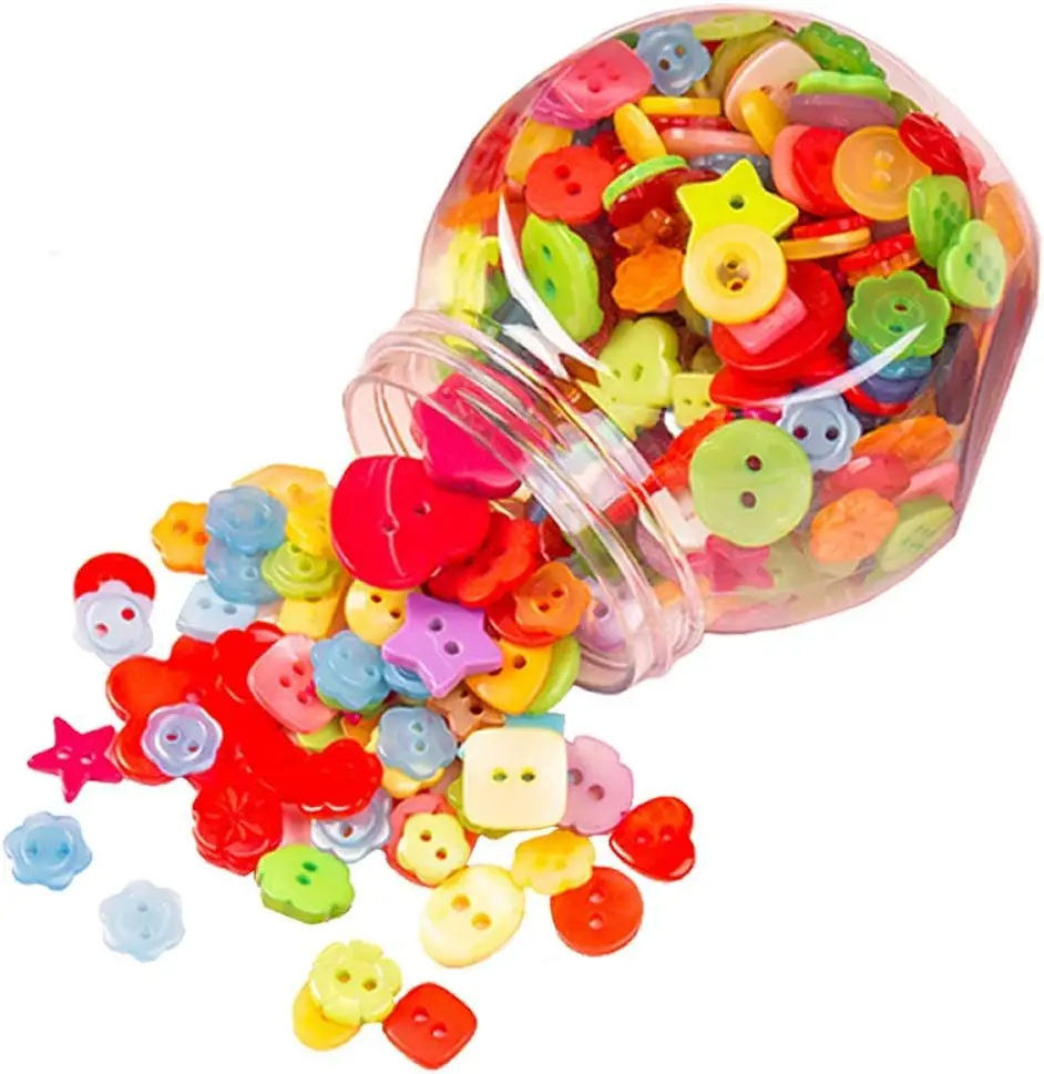 

Pcs Mixed Sizes Resin Buttons Candy Color Square Love Flower Shape Sewing Buttons DIY Craft Supplies with Plastic Jar Container
