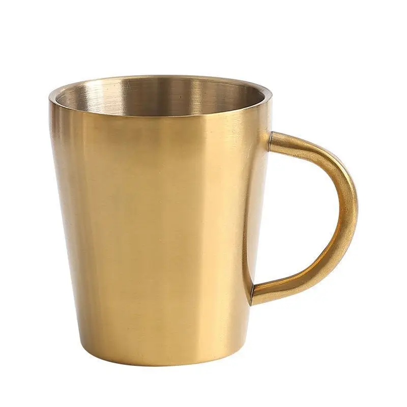 300ml Double-Layer Water Cup Home Dining Drinkware Mugs 304 Stainless Steel Beer Cup Gold Sliver Coffee Mugs With Handle