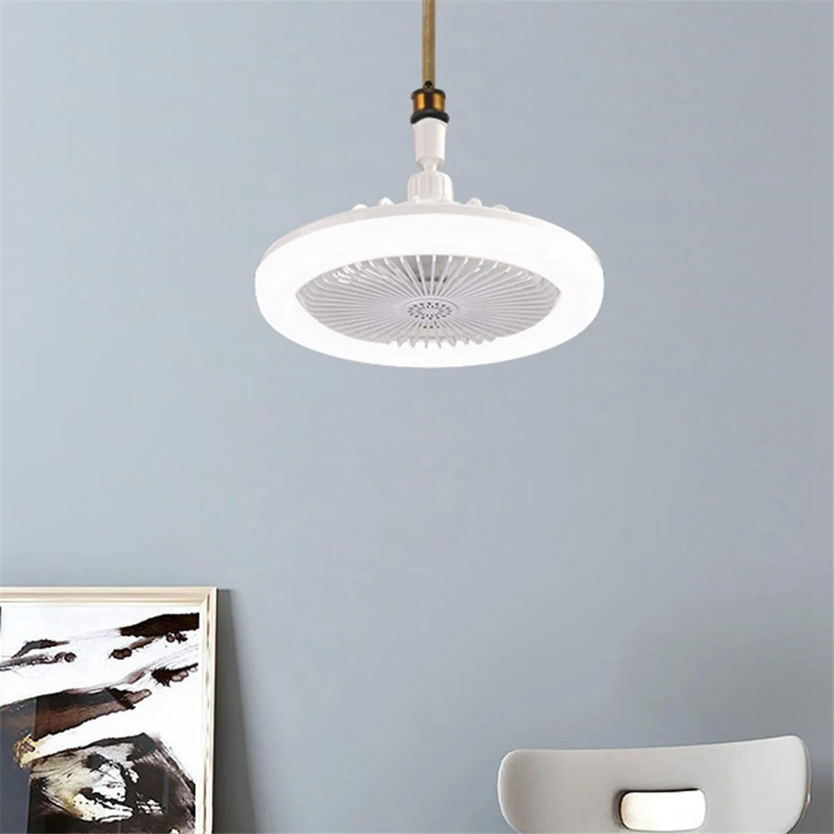 Inteligente ventiladores de teto silenciosos com controle remoto, lâmpada leve, E27 Converter Base, Quarto, Sala