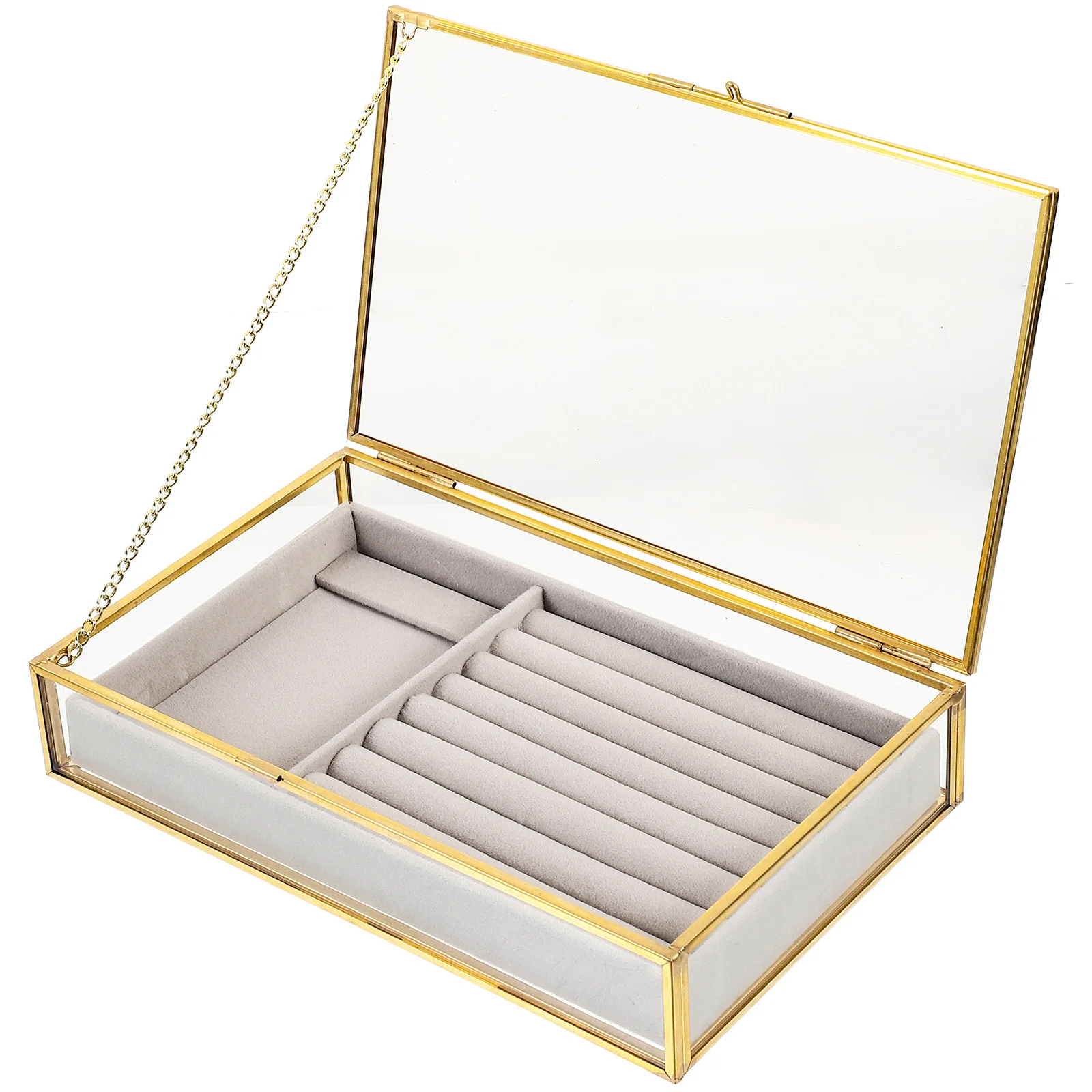 

Vintage Jewelry Storage Box Transparent Glass Container with Metal Chain for Home Decor Display Case Holder Luxury