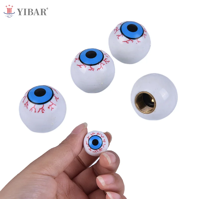 4PCS New Eyeball-Shaped Valve Caps For Metallic Plastic Bikes & Cars Wheel Tyres