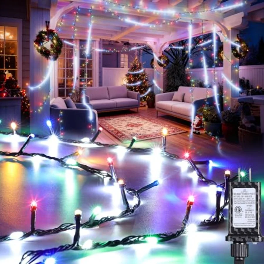 

Christmas String Lights, Connectable 20FT 240LEDs Water Flowing Lights Outdoor Waterproof, 14 Modes Fairy Light String for Gard