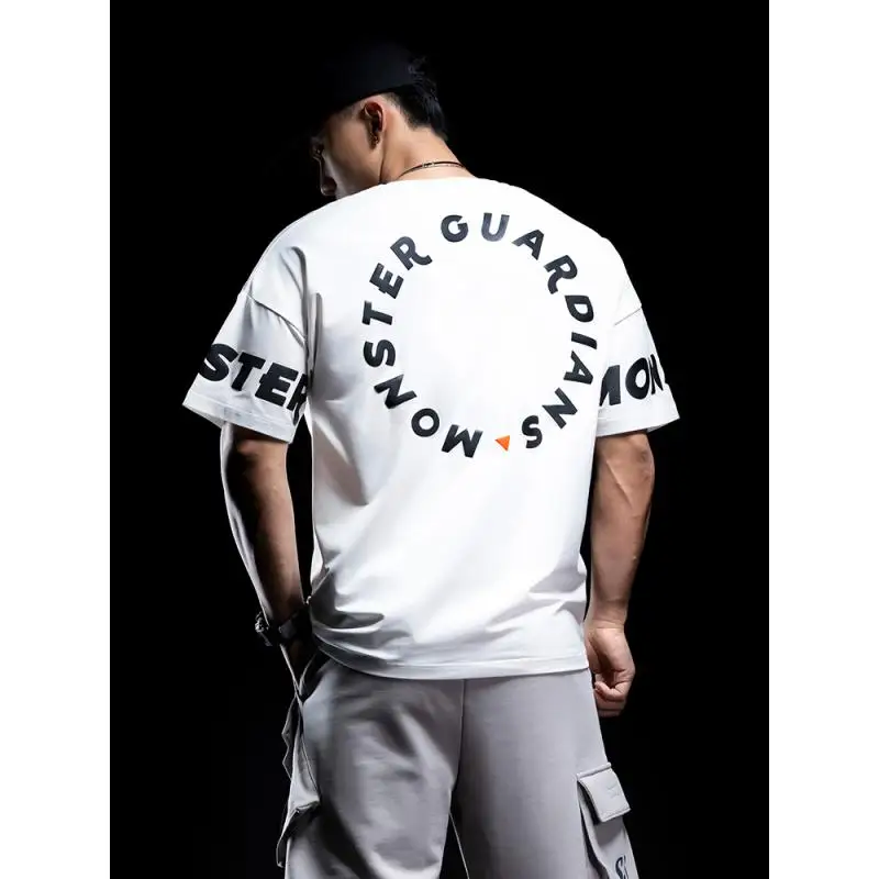 DROZENO Short-sleeved White Sports T-shirt Men's Summer Casual Loose Fitness Sports