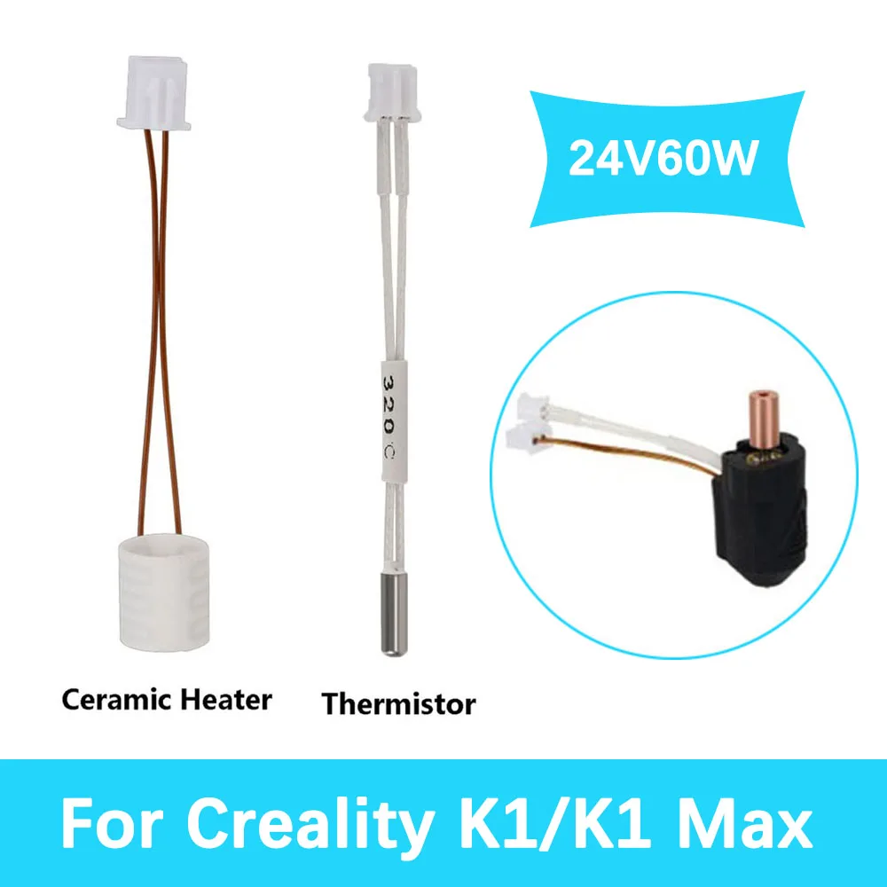 For Creality K1 Thermistor Heater K1 Max Hotend Ceramic Heating Tube 24V 60W High Thermal Conductivity for Ender 3 V3