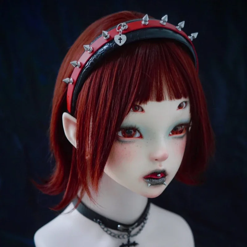 Original Handmade Gothic Lolita Rivet Hair Hoop Dark Punk Cosplay Halloween Headwear Cross Hearts Pendant Headwear Girls Props