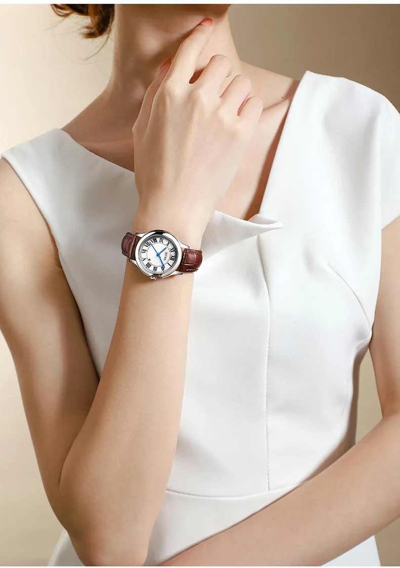 OFNS 1551 여성용 쿼츠 시계, 레트로 달력, 방수, 심플한 작은 다이얼 손목시계, 패션