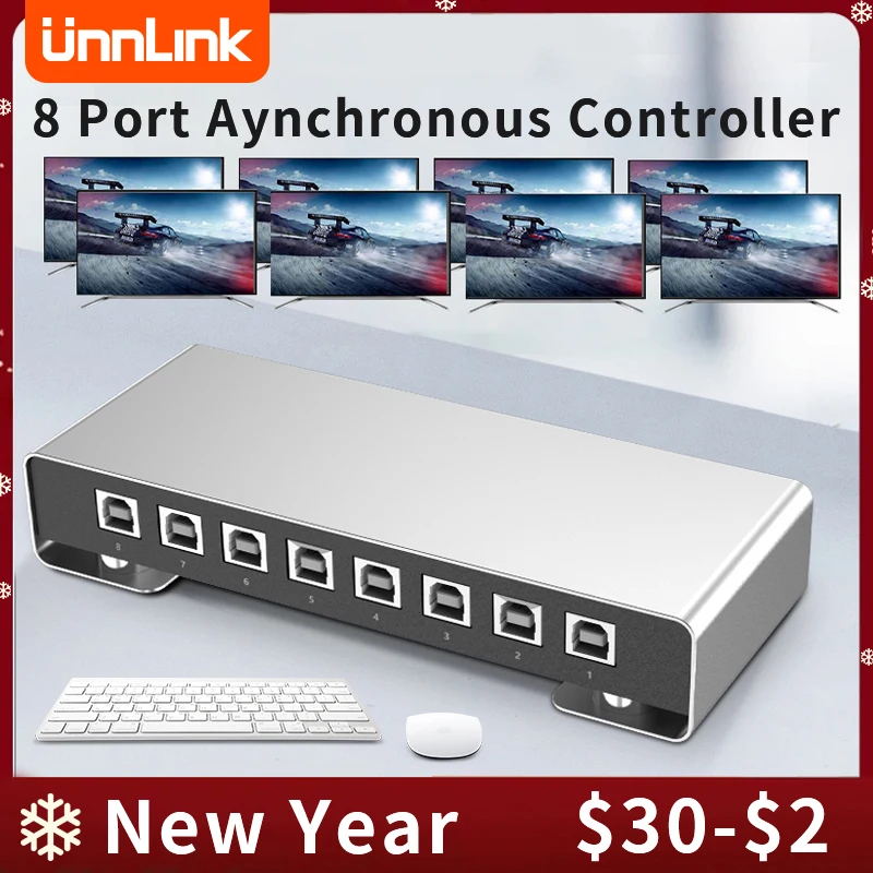 Unnlink USB 8 Port Synchronous Controller 1 Set Keyboard Mouse Sharing 8 PC/Computer/Laptops/Tablets For Control Room KVM Switch