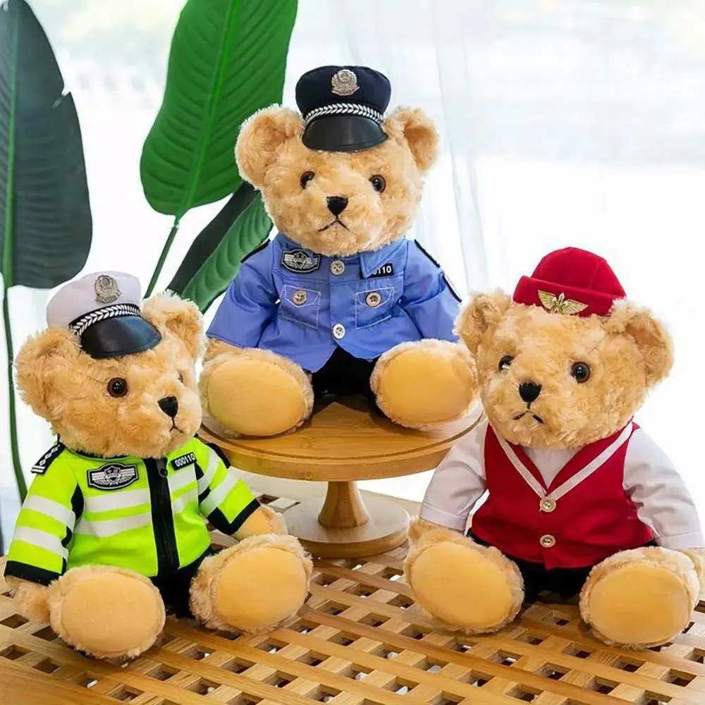 Ours en peluche de police de la circulation en coton PP doux, jouet en peluche, uniforme de police mignon, cadeau d'anniversaire pour enfants, décoration d'intérieur en peluche pour bébés