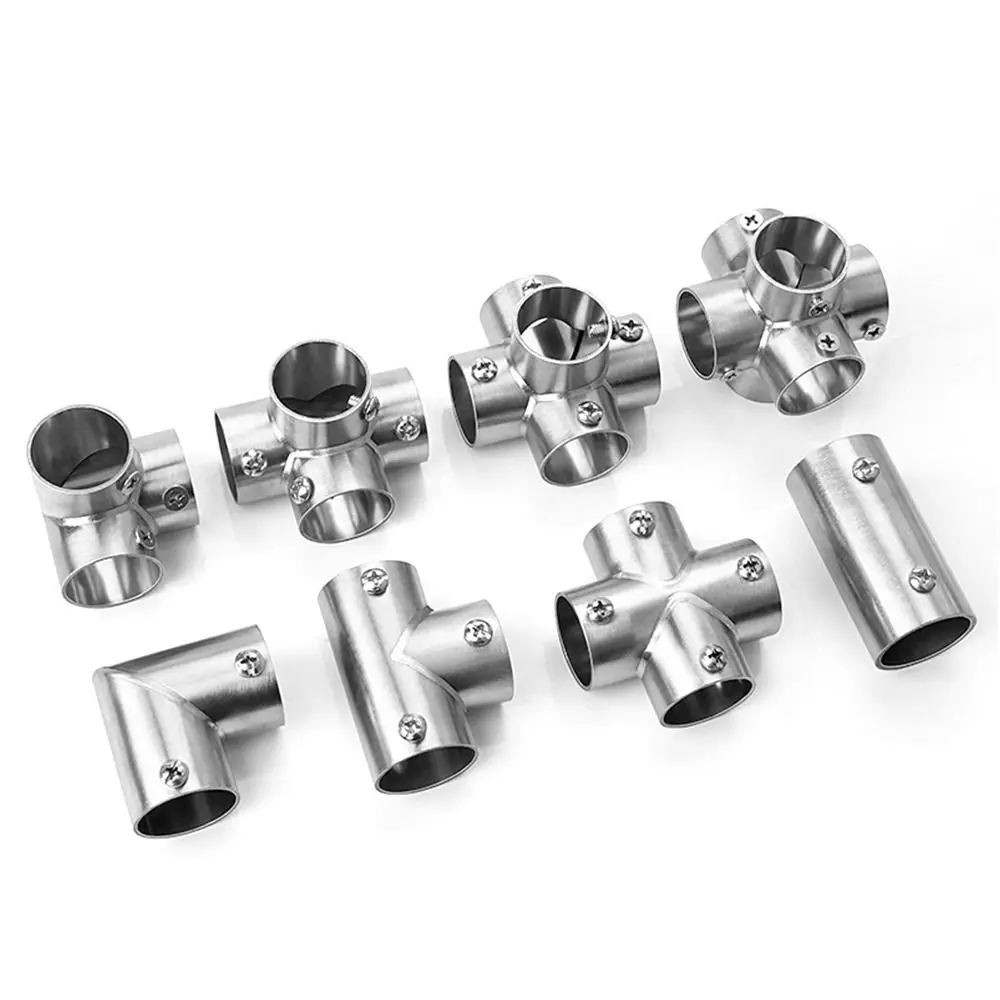 1Pcs Tee Straight Elbow Pipe Connector Stainless Steel 2/3/4/5/6 Way Tube Joint 25mm Clothesline Shelf Joints Furniture Hardware