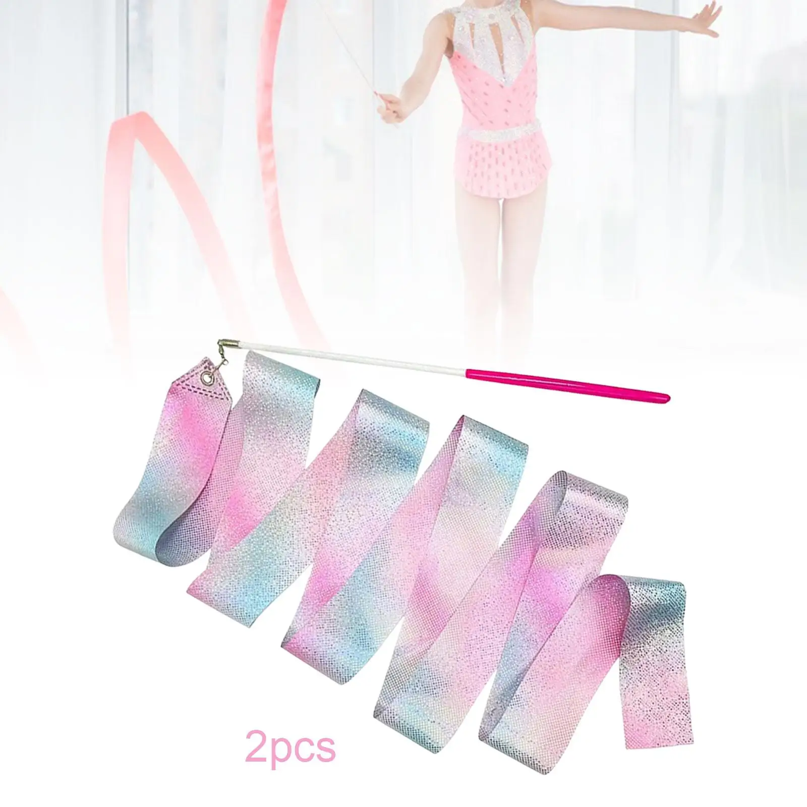 Dance Ribbons Satin Gradient Streamer Wand Rhythmic Gymnastics Ribbon for Kids Adults Parties Art and Practice