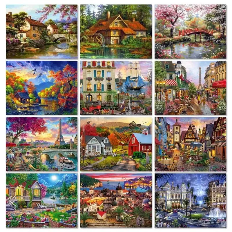 

(Бесплатная) Акриловая картина по номерам, городской пейзаж, ручная роспись, цифры, поделки для взрослых, подарок «сделай сам», настенные декоры