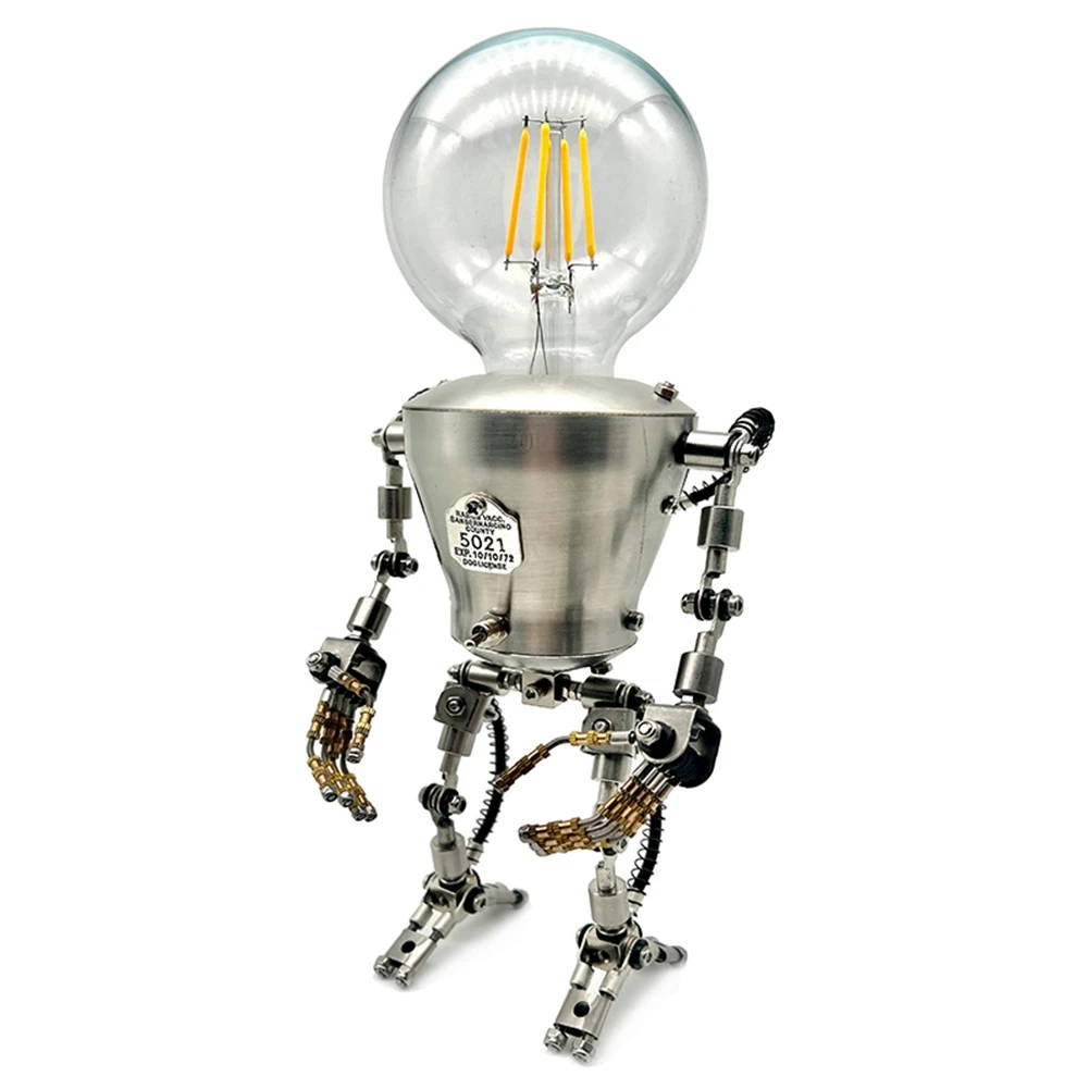 AB02 Manual Assembling Stainless Steel Steampunk Big Head Robot Lamp Home Bedroom Table Lamp Bar Atmosphere Lamp US Plug