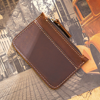Wholesale Custom Men Vintage Genuine Cow Leather Credit Card Holder Women Minimalist Crazy Horse Leather Coins Purse Slim Wallet