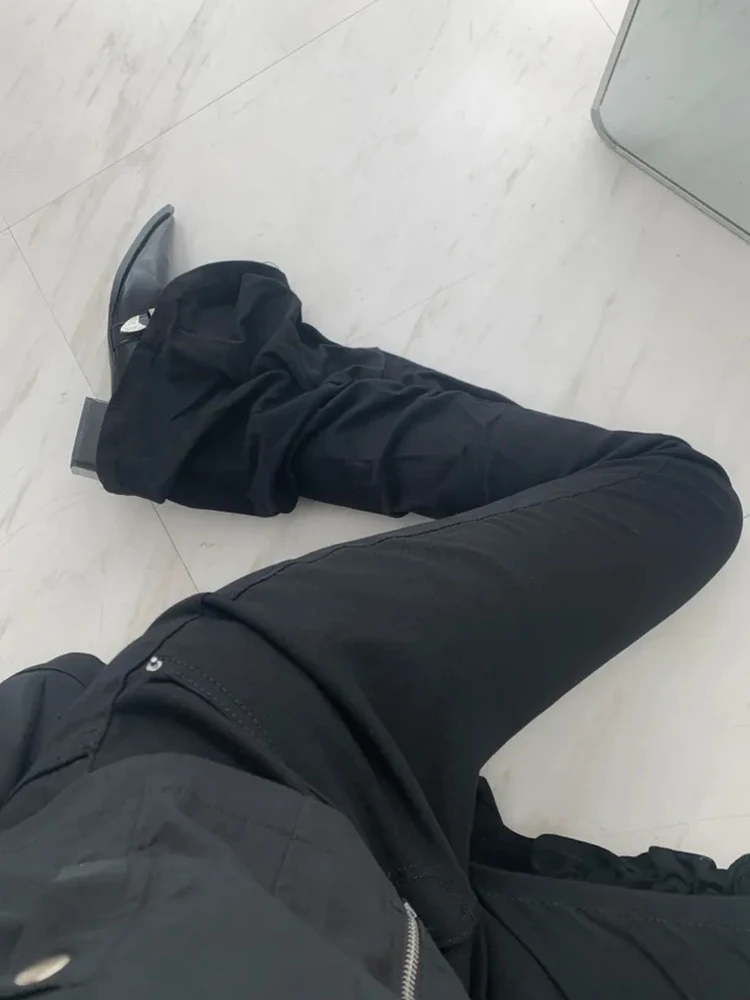 REDDACHiC الجرونج النساء Shirred Bootcut الدنيم السراويل عادي أسود عالية الخصر تمتد ضيق مضيئة الجينز الرجعية Y2k كوريا جرس قيعان