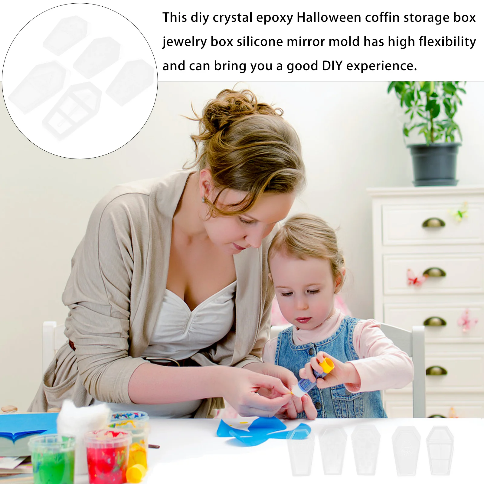 

Crystal Epoxy Mold Halloween Coffin Storage Box DIY Making Mold for Ornament Crafting High Flexibility Non-Deform Mirror
