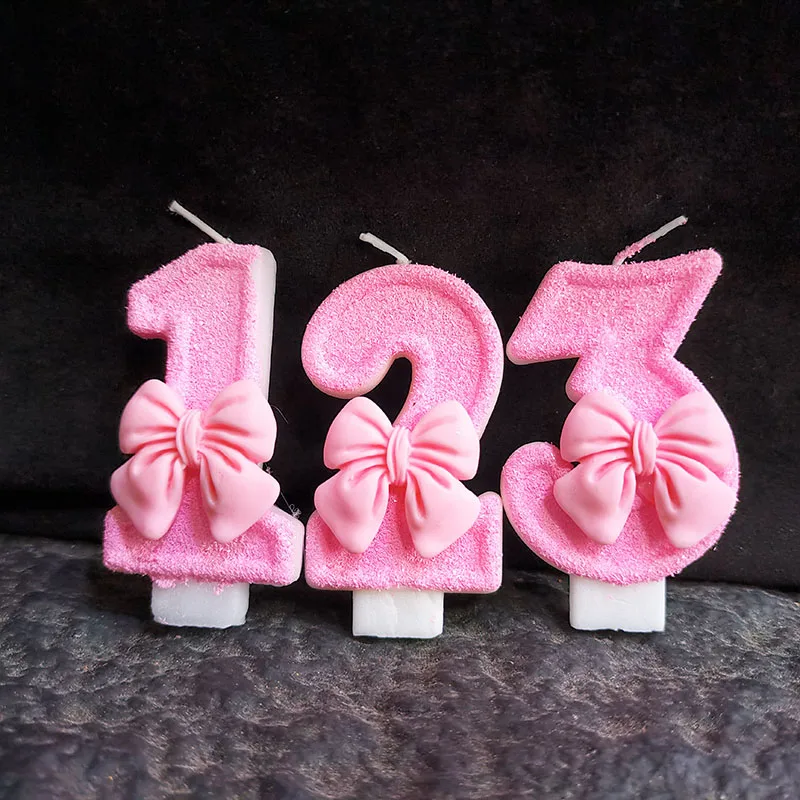 Creative Digital 0-9 Number Birthday Cake Candles New Girls Pink Bow Household Home Decor Ornaments Cakes Decorations Candle