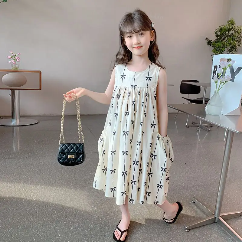 Girl Summer Dress New Children's Clothes Vintage Cheongsam Dress Ink Painting Children's Princess Dresses Summer 4 6 8 10 Years